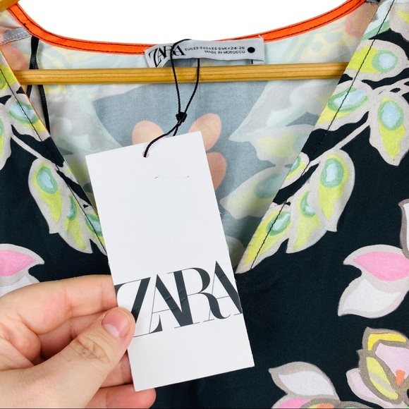 Zara RARE Multicolored Floral Printed Asian Satin Kimono Kaftan Scarf Midi Dress - Picture 8 of 15